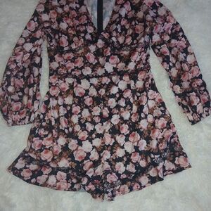 SHEIN Floral Black and Pink Jumpsuit